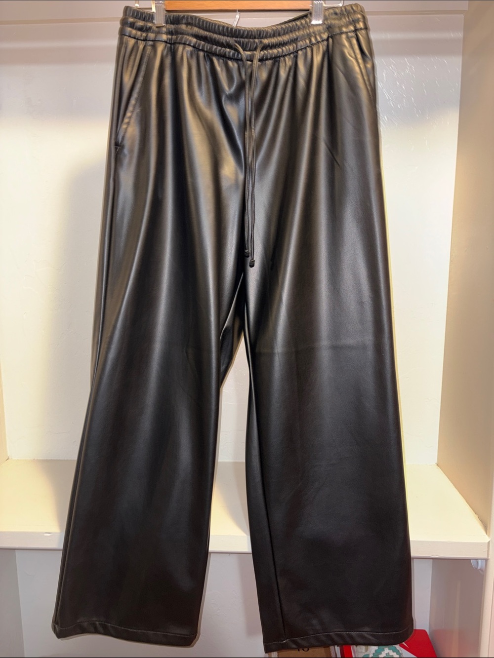 GAP Wide Leg Faux Leather Pants - Black - Picture 1 of 5